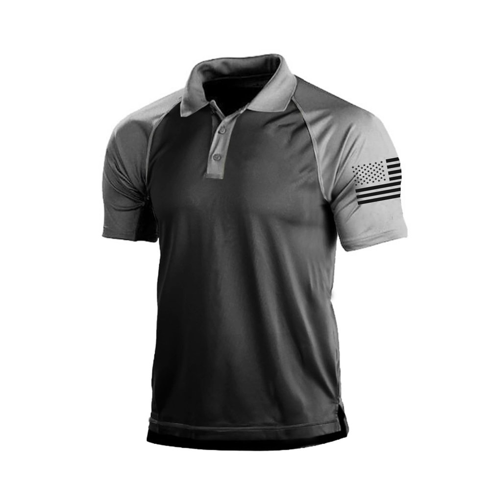 H HYFOL Polo Shirts for Men Contrast Color Short Sleeve Graphic Stretch American Patriotic Raglan Golf Polos for Men(Dark Grey,M)