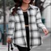 EVALESS Color Block Plaid Shacket Jacket Womens Fall Clothes Fashion 2025 Casual V Neck Outfits Long Sleeve Jackets for Women Button Down Flannel Shirts Loose Cardigans Coats With Pockets Black Small view 2