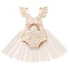 Baby Girls 1/2 1st Birthday Outfit Rainbow Lace Romper Tutu Princess Dress with Tulle Skirt Sleeveless Jumpsuit Sunsuit Playwear Dress Cake Smash Photo Shoot Clothes Rainbow Apricot 6-12 Months view 1