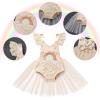 Baby Girls 1/2 1st Birthday Outfit Rainbow Lace Romper Tutu Princess Dress with Tulle Skirt Sleeveless Jumpsuit Sunsuit Playwear Dress Cake Smash Photo Shoot Clothes Rainbow Apricot 6-12 Months view 3