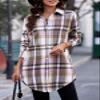EVALESS Color Block Plaid Shacket Jacket Womens Fall Clothes Fashion 2025 Outfits Long Sleeve Jackets for Women Button Down Flannel Shirts Cardigans Coats With Pockets Pink X-Large view 2