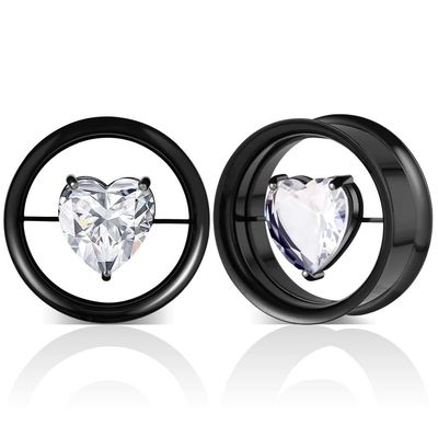 COOEAR 1 Pair Stainless Steel Tunnels Gem Ear Plugs Eyelet Gauges for Ears Screw Back Double Flared Stretchers Expander.