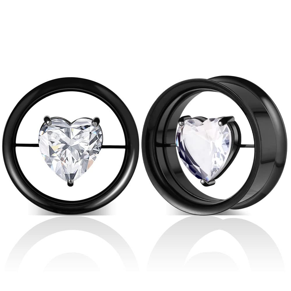COOEAR 1 Pair Stainless Steel Tunnels Gem Ear Plugs Eyelet Gauges for Ears Screw Back Double Flared Stretchers Expander.