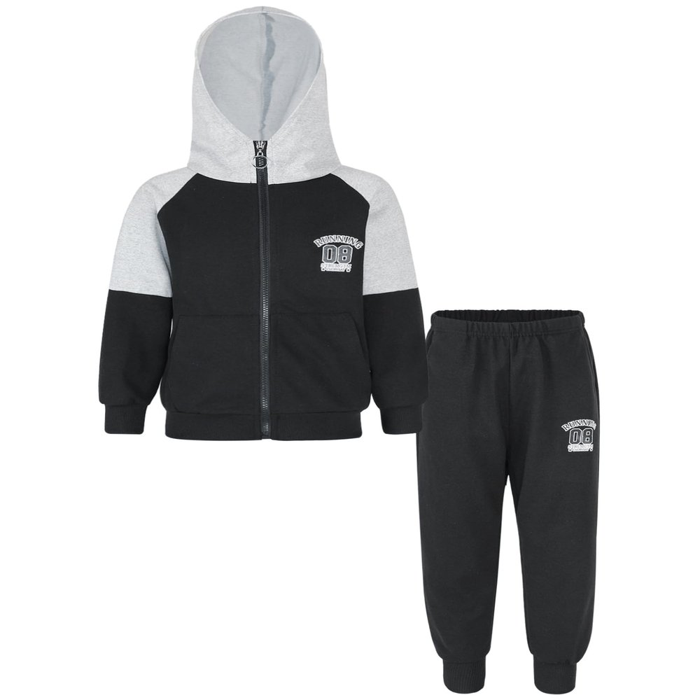 Loodgao Kids Boys Tracksuit Zip Up Hoodie Sweatshirt Jacket Long Sleeve Tops with Jogger Sweatpants Fall Winter Outfits Black 5-6