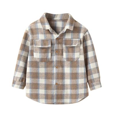 Kids Toddler Flannel Fleece Shirt Jacket Plaid Long Sleeve Lapel Button Down Baby Boys Girls Fall (Beige, 3-4 Years)