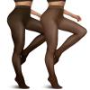 Vertvie 2 Pairs Fleece Lined Tights for Women Thermal Pantyhose Fake Translucent Winter Warm Tights Thick Leggings (220g-Thin Fleece,Coffee Sheer/Black Sheer,Small-Medium) view 1