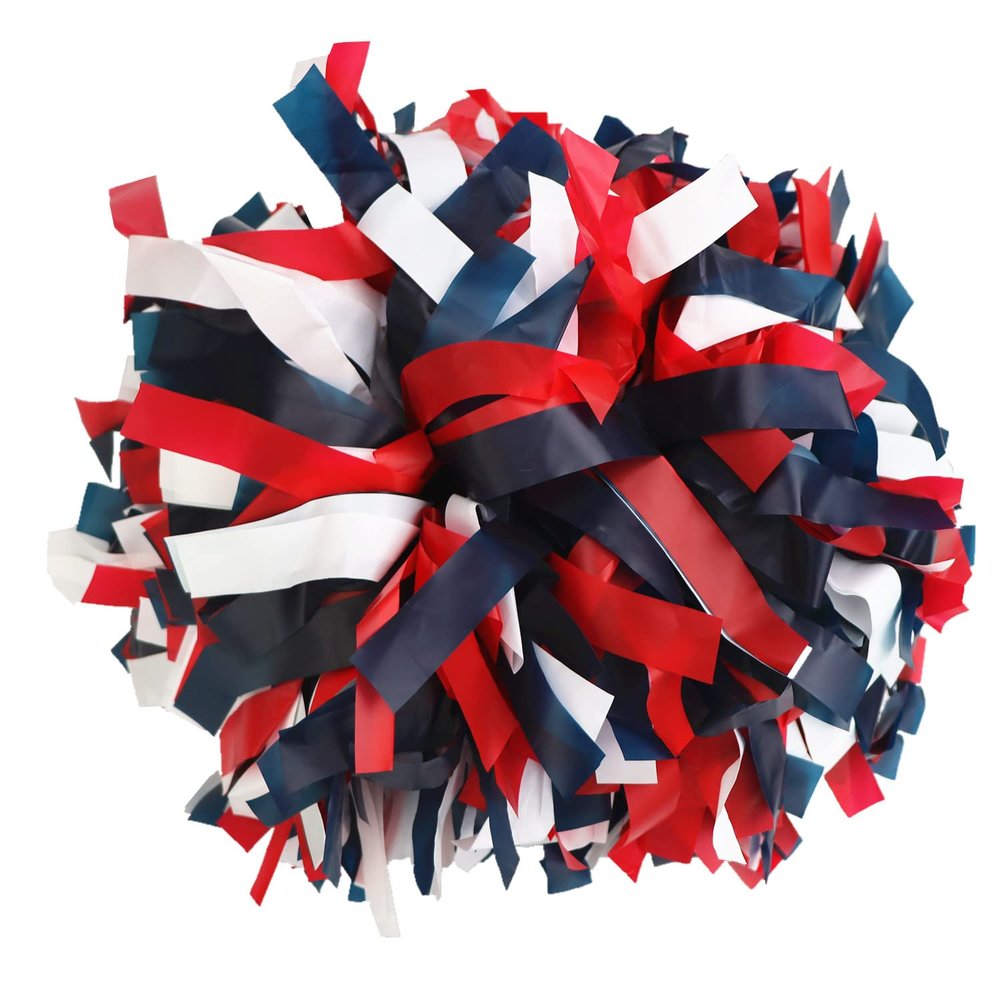 GUIFIER 1 Pair Cheerleader Pom Poms 6 Inch Plastic Cheerleading Pom Pom with Baton Handle, Cheerleading Poms, Cheer Pom Poms Pompoms for Cheerleading Girls Kids Sports Game (Navy Blue/Red/White)