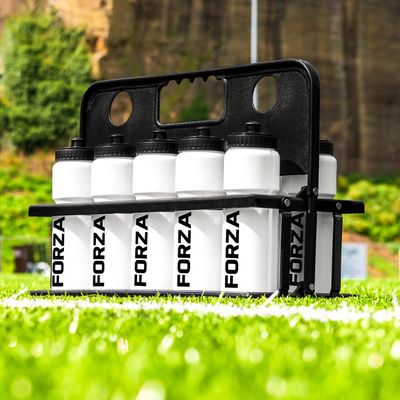 FORZA Team Sports Water Bottles | 25oz Capacity with Portable Carry Bag or Foldable Carrier - BPA-Free Plastic for Hydration on the Go (Foldable Carrier, White)