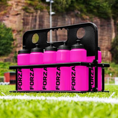 FORZA Team Sports Water Bottles | 25oz Capacity with Portable Carry Bag or Foldable Carrier - BPA-Free Plastic for Hydration on the Go (Foldable Carrier, Pink)