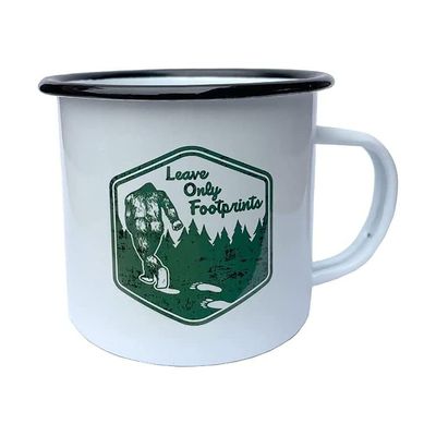 SQUATCH METALWORKS Leave Only Footprints Bigfoot Sasquatch Vintage Campfire Mug, Classic Enamel over Steel, Outdoor Camping Coffee Cup, Great Gift Mug for Mountain, Hiking and Camping Lovers (16oz)
