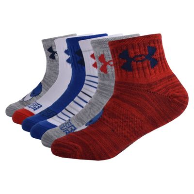 Under Armour Boys Multi Pack Quarter Sock, Red, 4-6 US