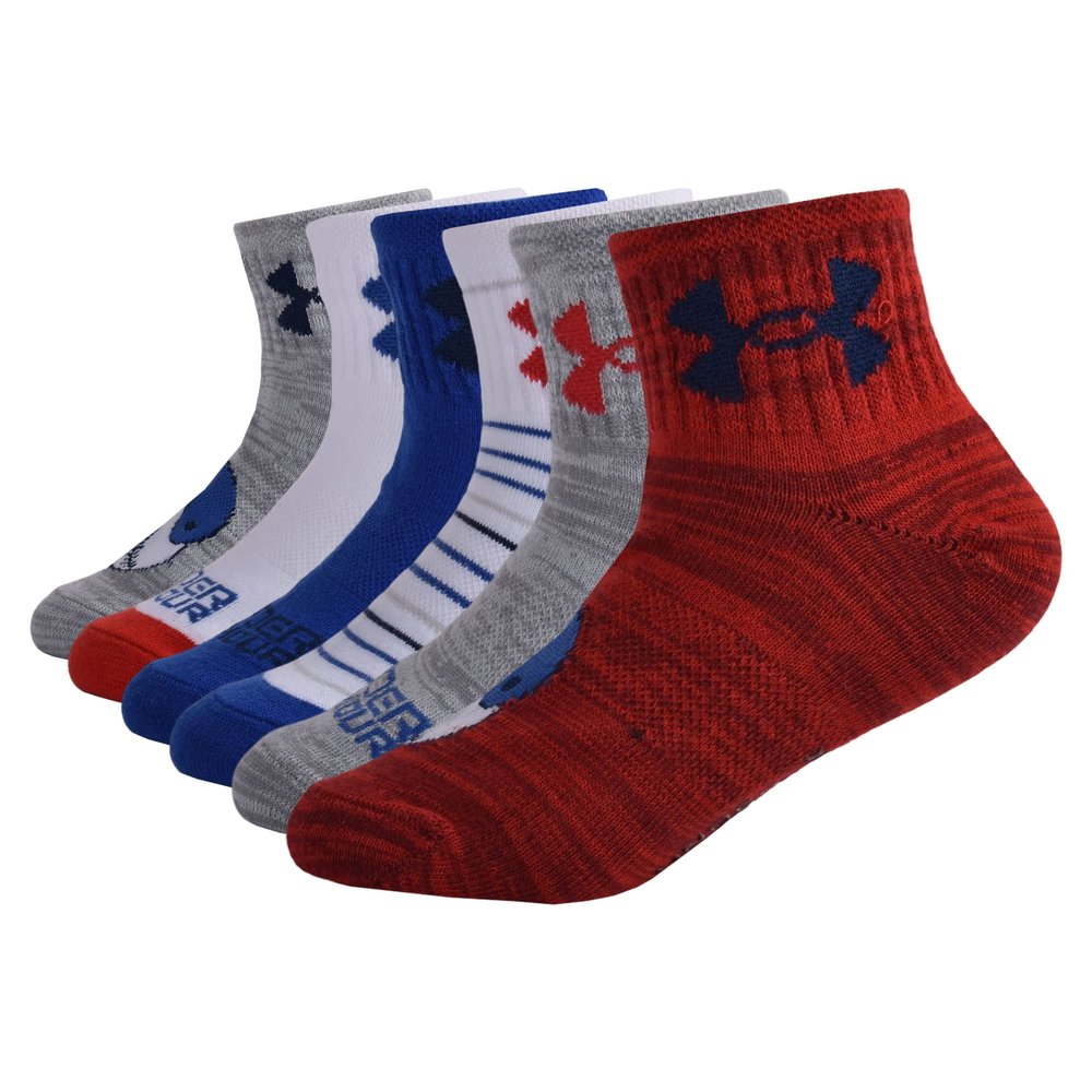 Under Armour Boys Multi Pack Quarter Sock, Red, 4-6 US