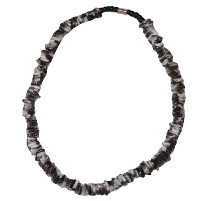 Tiger Smile Real Chips Puka Shell Choker Necklace 18" Black White