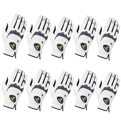 HIRZL Trust Hybrid  Womens All-Weather Golf Glove Kangaroo Leather Ultimate Grip and Ergonomic Fit, White & Black Medium, on Right Hand (Pack of 10)
