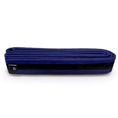 Martial Arts Polyester Belt; Choose Color (Black Stripe), 1.5 in. Width, 8 Rows of Stitching for Karate, Taekwondo, Judo, MMA (Blue, Single Wrap 4 - 70 in.)