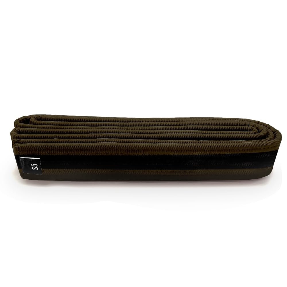 Martial Arts Polyester Belt; Choose Color (Black Stripe), 1.5 in. Width, 8 Rows of Stitching for Karate, Taekwondo, Judo, MMA (Brown, Single Wrap 3 - 64 in.)