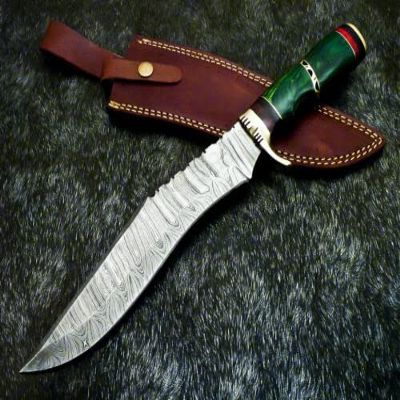 CUSTOM HAND MADE DAMASCUS BOWIE HUNTING KNIFE