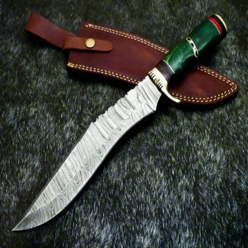 CUSTOM HAND MADE DAMASCUS BOWIE HUNTING KNIFE