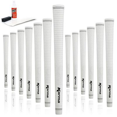 Karma Velour White Midsize Golf Grip Kit with Tape Strips, Grip Solvent, Rubber Vise Clamp, 13 Rubber Velvet Style (+1/32) Oversized Replacement Golf Grips for Men