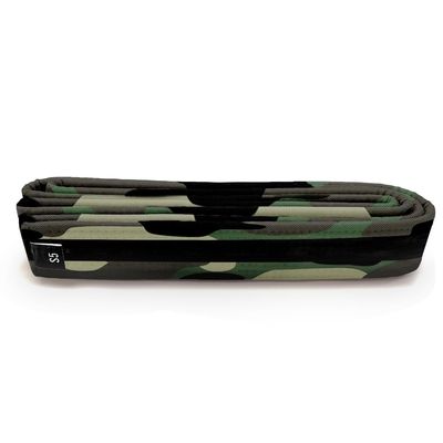 Martial Arts Polyester Belt; Choose Color (Black Stripe), 1.5 in. Width, 8 Rows of Stitching for Karate, Taekwondo, Judo, MMA (Camo, Single Wrap 1 - 52 in.)