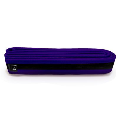 Martial Arts Polyester Belt; Choose Color (Black Stripe), 1.5 in. Width, 8 Rows of Stitching for Karate, Taekwondo, Judo, MMA (Purple, Single Wrap 2 - 58 in.)