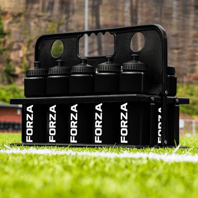 FORZA Team Sports Water Bottles | 25oz Capacity with Portable Carry Bag or Foldable Carrier - BPA-Free Plastic for Hydration on the Go (Foldable Carrier, Black)
