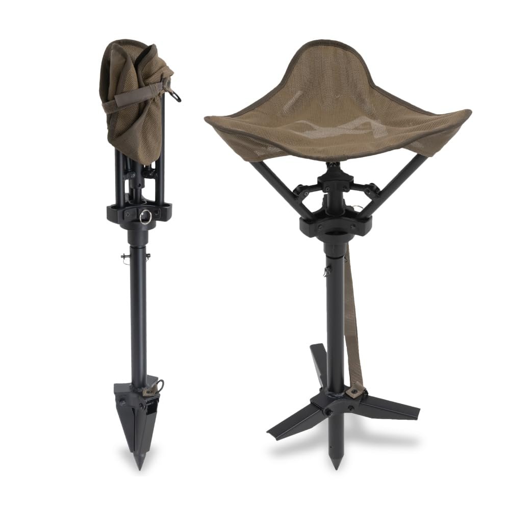 ALPS OutdoorZ Mesh Wetland Seat - Lightweight Hunting Chair with 360 Swivel, Aluminum Tubing, Adjustable Height, and Removable Shoulder Carry Strap for All-Weather Hunting, Brown