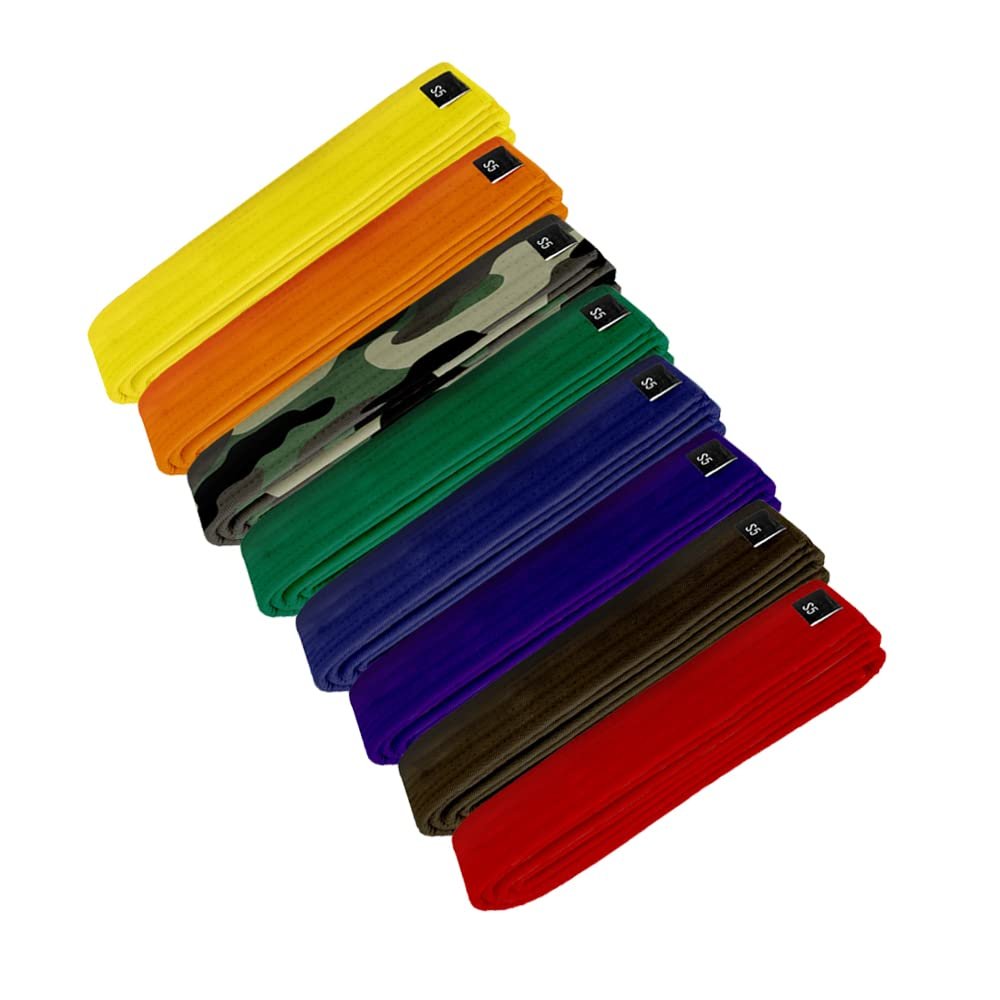 Martial Arts Polyester Belt; Choose Color (No Stripe), 1.5 in. Width, 8 Rows of Stitching for Karate, Taekwondo, Judo, MMA (Blue, Double Wrap 3 - 100 in.)