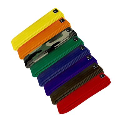 Martial Arts Polyester Belt; Choose Color (No Stripe), 1.5 in. Width, 8 Rows of Stitching for Karate, Taekwondo, Judo, MMA (Yellow, Double Wrap 3 - 100 in.)