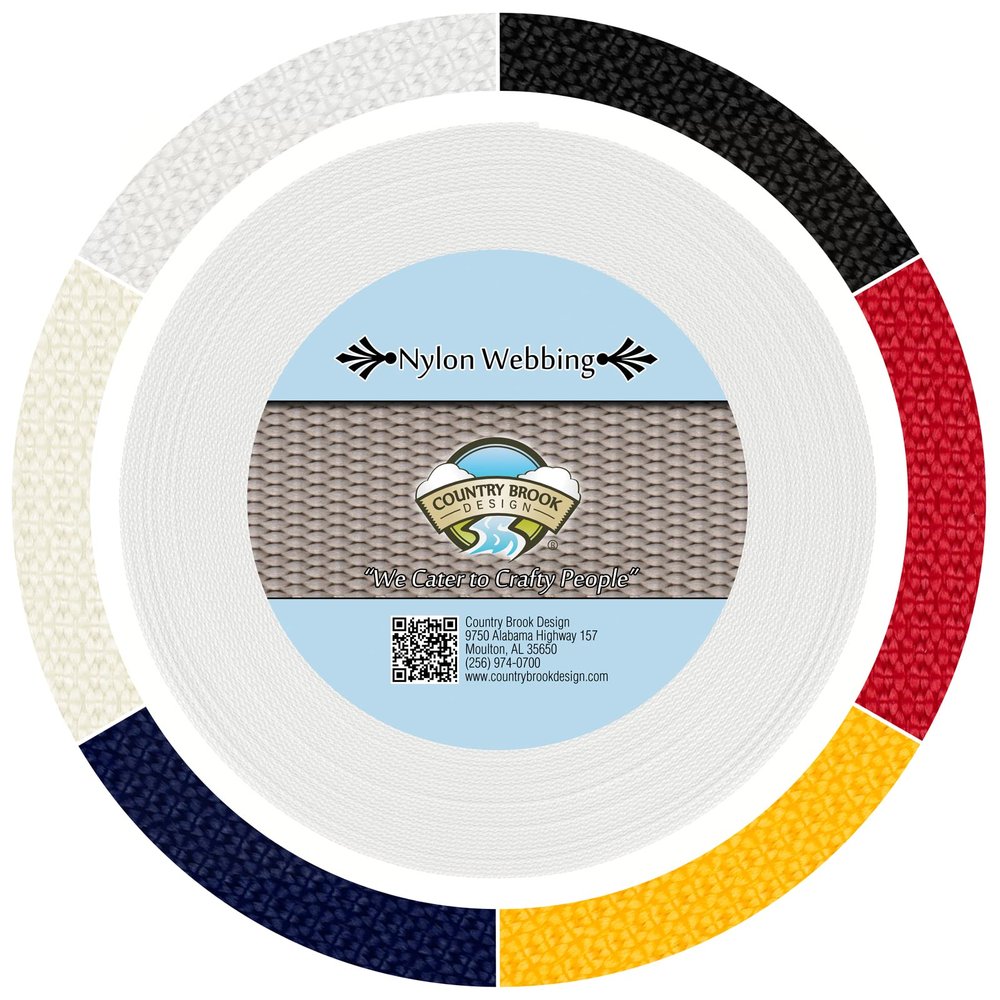 Country Brook Design - 1 Inch White Lite Weight Nylon Webbing, 100 Yards - 6 Vibrant Colors