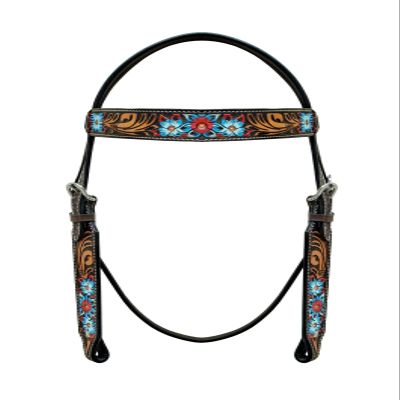 CHALLENGER Horse Western Tack Floral Tooled Leather Browband Headstall Show Bridle 78AD17HB