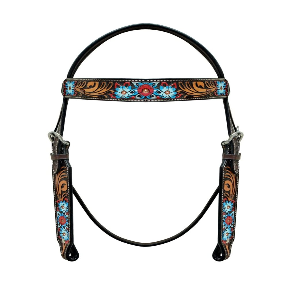 CHALLENGER Horse Western Tack Floral Tooled Leather Browband Headstall Show Bridle 78AD17HB
