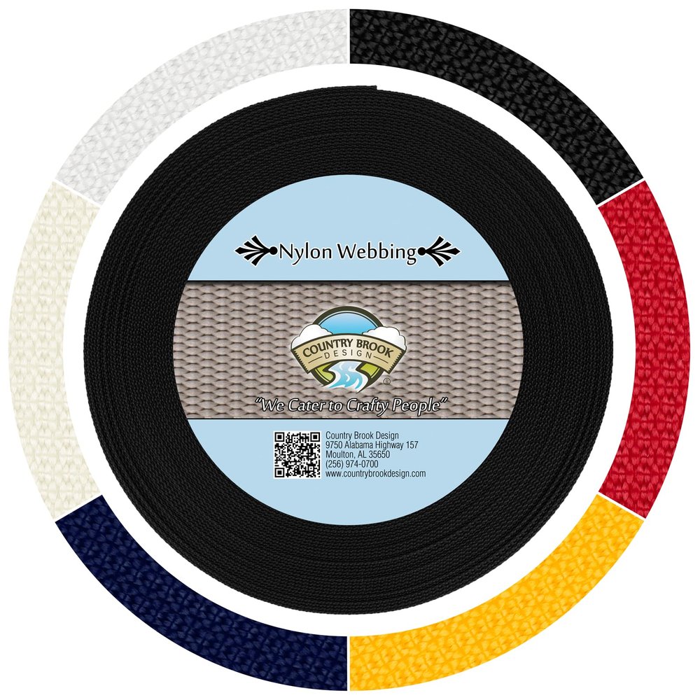 Country Brook Design - 1 Inch Black Lite Weight Nylon Webbing, 10 Yards - 6 Vibrant Colors