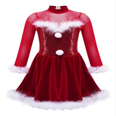 iiniim Girls Kids Faux Fur Figure Ice Skating Dress Christmas Competition Dance Wear Costume Red A 16 Years