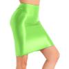 LiiYii Women's Shiny Oily Opaque Skirt Club Wear Sheer High Waisted Skirts Hip Skirt Shape Tight Fluorescent Green X-Large view 3