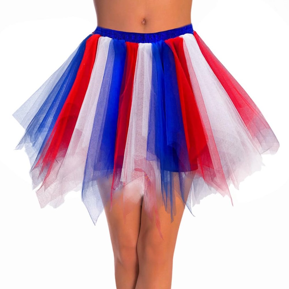 Dmaiy 4th of July Tutu Skirt Red White Blue Tutu Skirts Adult Women Tutus for Independence Day Running (Red Blue)