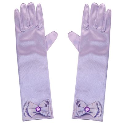 PENTA ANGEL Diamonds Satin Bows Gloves Long Dress Up Gloves for Halloween Christmas Wedding Party Costume Cosplay (Purple, Long)