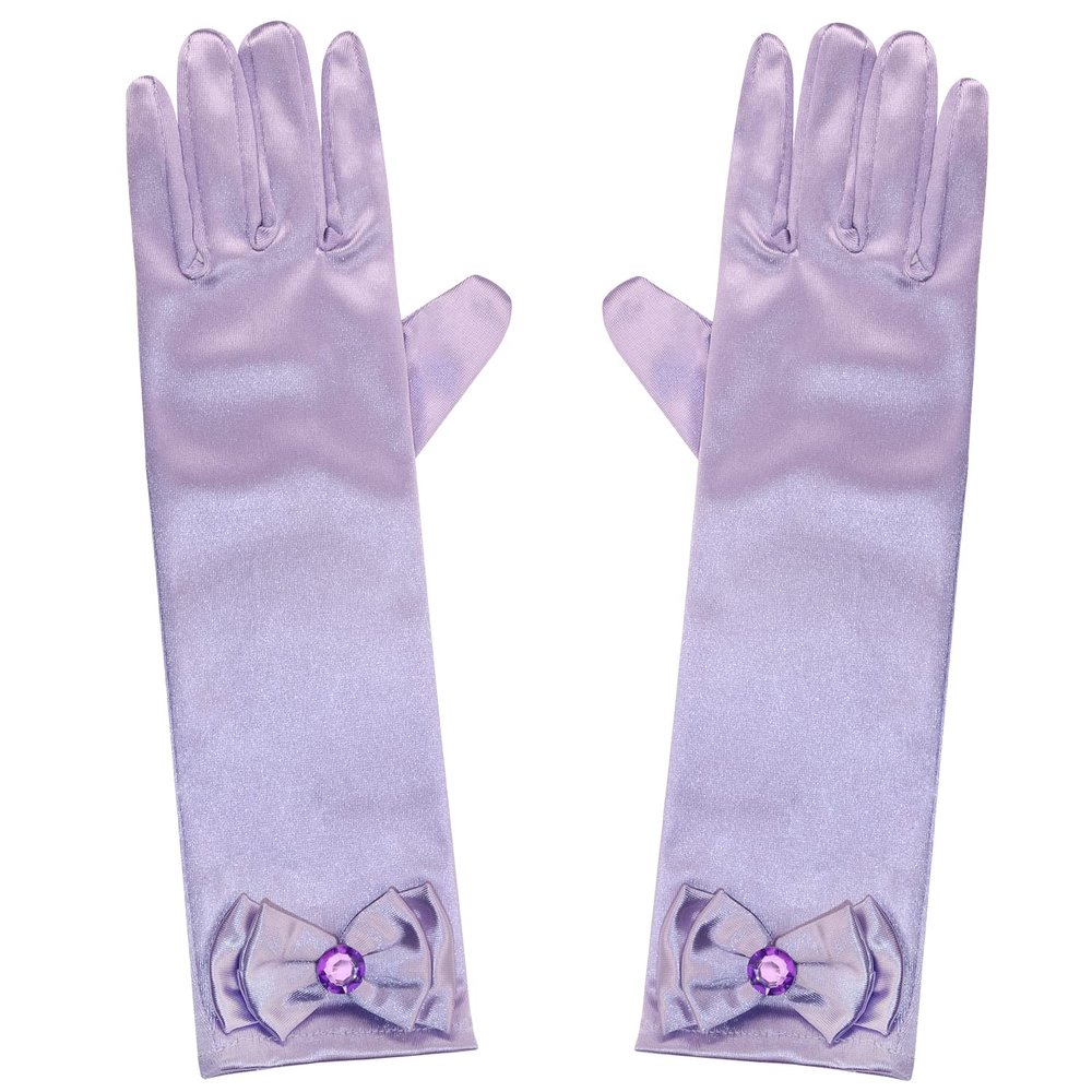 PENTA ANGEL Diamonds Satin Bows Gloves Long Dress Up Gloves for Halloween Christmas Wedding Party Costume Cosplay (Purple, Long)