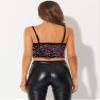 Allegra K Sequined Cami Top for Women's Velvet Spaghetti Strap Club Party Crop Tank Tops X-Small Black Pink view 2
