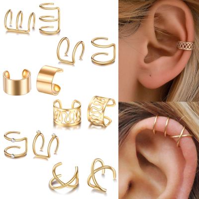 12PCS Earrings Without Ear Hole for Grils, Women Metal Earrings Nightclub Pierced Free Simple Ear Clips Jewelry Gift Golden