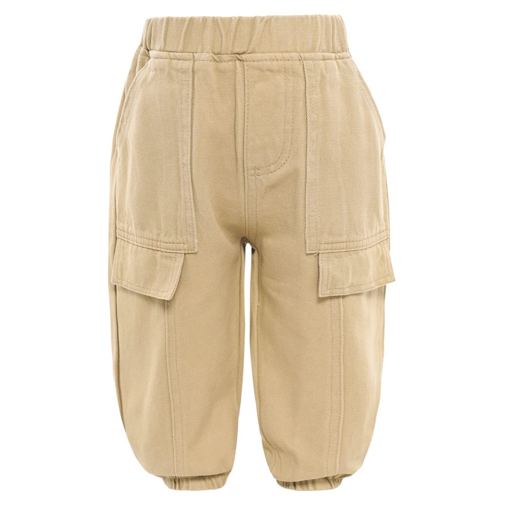 JEATHA Baby Boys Cargo Pants Pull-on Sweatpants Casual Daily Wear School Uniform Trousers for Kids Khaki 6-7 Years