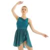 Kaerm Women Contemporary Ballet Leotard Costume Lyrical Dance Dress Illusion Chiffon High Low Skirted Dancewear Green 3X-Large view 2