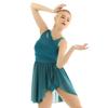 Kaerm Women Contemporary Ballet Leotard Costume Lyrical Dance Dress Illusion Chiffon High Low Skirted Dancewear Green 3X-Large view 3
