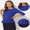 Allegra K Peplum Tops for Women's 3/4 Sleeve Belted Elegant Teacher Business Work Blouses Large Blue view 2