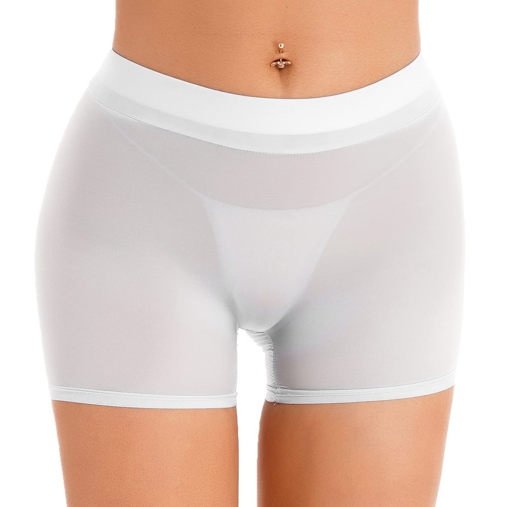 Lejafay Women Biker Shorts Swim Shorts Sheer Board Short See Through Bikini Bottom Shorts Hot Pants White One Size