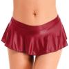 Lejafay Women Glossy Ruffled Skirt Stage Skater Mini Skirt Low Rise Pleated Skirts Rave Dance Skirts Red Large view 1