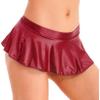 Lejafay Women Glossy Ruffled Skirt Stage Skater Mini Skirt Low Rise Pleated Skirts Rave Dance Skirts Red Large view 2
