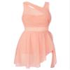 Kaerm Women Contemporary Ballet Leotard Costume Lyrical Dance Dress Illusion Chiffon High Low Skirted Dancewear Pink X-Large view 3