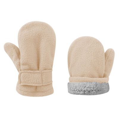 UTTPLL Toddler Mittens Unisex Sherpa Lined Fleece Gloves Winter Warm Easy-On Kids Winter Outdoor Mittens for Baby Boys Girls Beige M (Fits 6-24 Months)