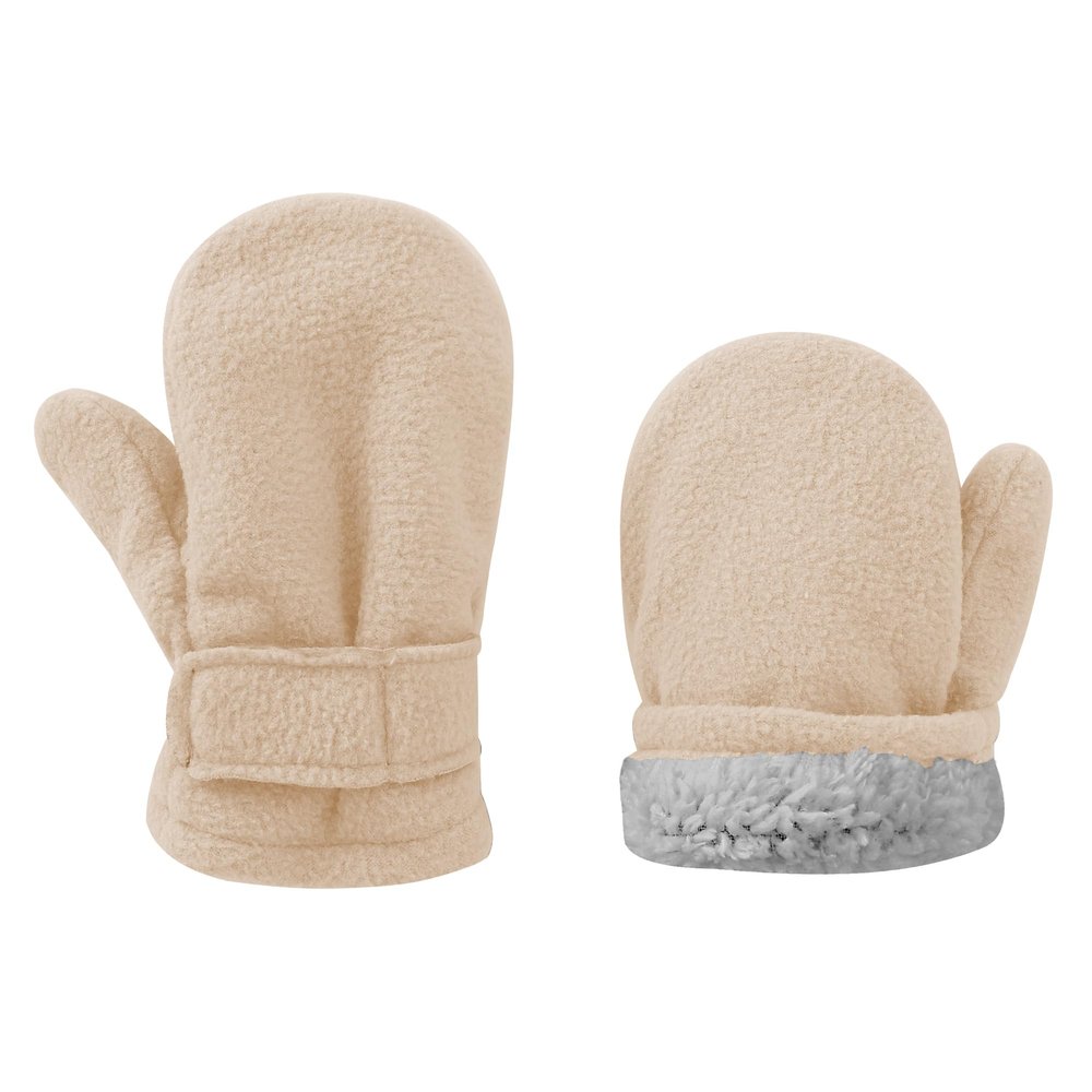 UTTPLL Toddler Mittens Unisex Sherpa Lined Fleece Gloves Winter Warm Easy-On Kids Winter Outdoor Mittens for Baby Boys Girls Beige M (Fits 6-24 Months)